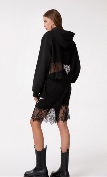 Bermuda GAELLE PARIS In Felpa Con Inserti In Pizzo Nero