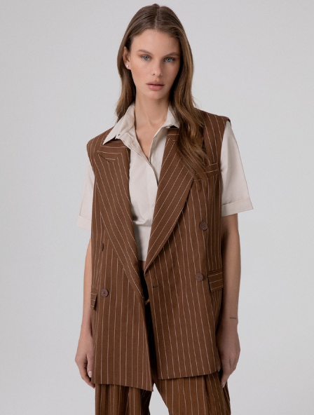 Giacca HINNOMINATE Doppiopetto Smanicata In Lino Gessato