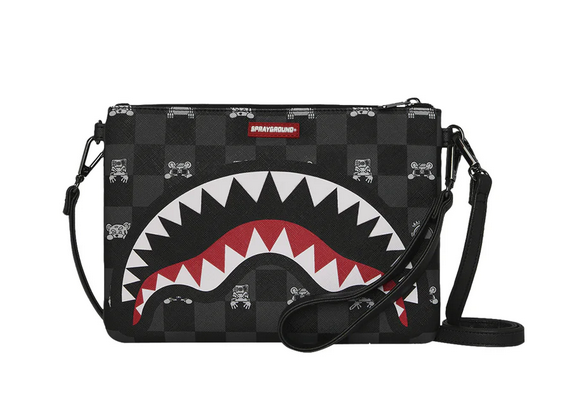 POCHETTE SPRAYGROUND GRAY PEEKING CHARACTER CHECK CROSSBODY POUCHETTE