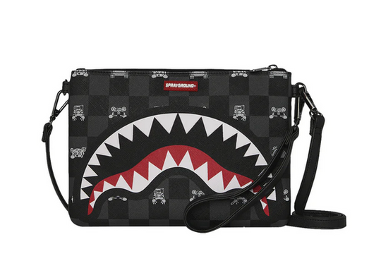 POCHETTE SPRAYGROUND GRAY PEEKING CHARACTER CHECK CROSSBODY POUCHETTE