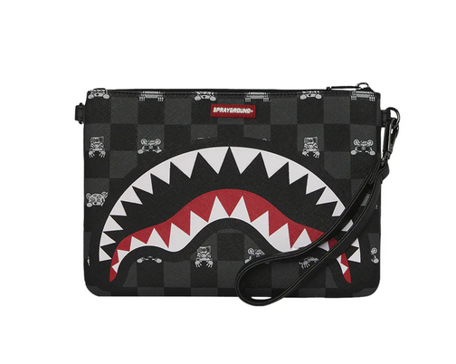 POCHETTE SPRAYGROUND GRAY PEEKING CHARACTER CHECK CROSSBODY POUCHETTE