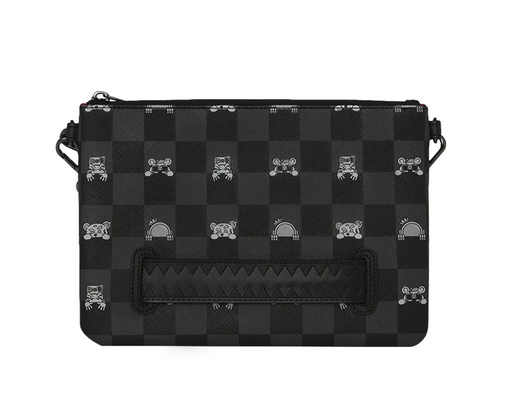 POCHETTE SPRAYGROUND GRAY PEEKING CHARACTER CHECK CROSSBODY POUCHETTE