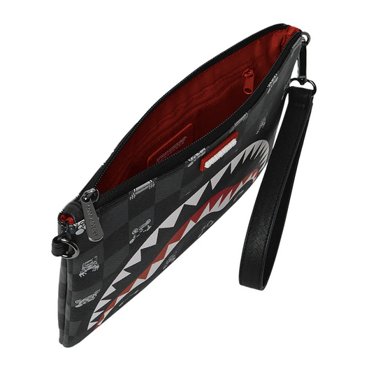 POCHETTE SPRAYGROUND GRAY PEEKING CHARACTER CHECK CROSSBODY POUCHETTE