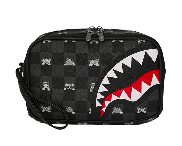 POCHETTE SPRAYGROUND GRAY PEEKING CHARACTER CHECK TOILETRY BRICK