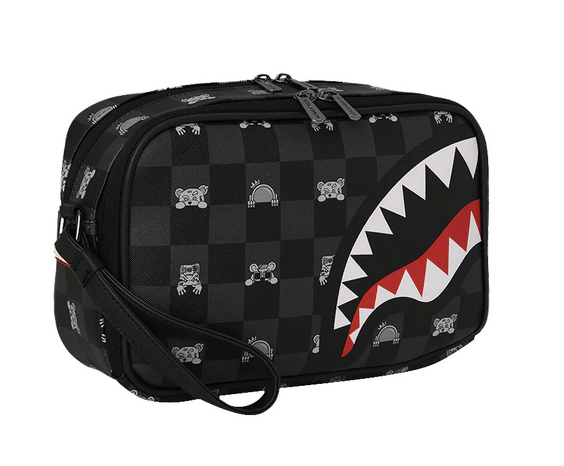 POCHETTE SPRAYGROUND GRAY PEEKING CHARACTER CHECK TOILETRY BRICK