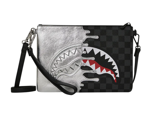 POCHETTE SPRAYGROUND SILVER SIDE DRIP BLACK CHECK CROSSBODY POUCHETTE