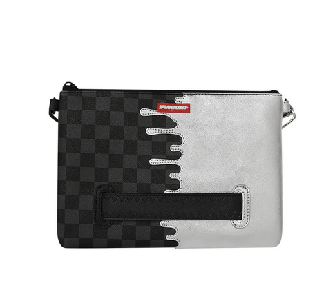 POCHETTE SPRAYGROUND SILVER SIDE DRIP BLACK CHECK CROSSBODY POUCHETTE