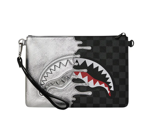 POCHETTE SPRAYGROUND SILVER SIDE DRIP BLACK CHECK CROSSBODY POUCHETTE