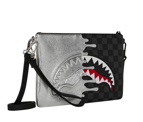 POCHETTE SPRAYGROUND SILVER SIDE DRIP BLACK CHECK CROSSBODY POUCHETTE