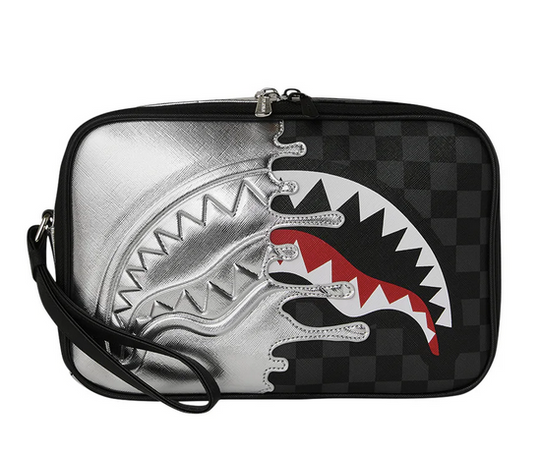 POCHETTE SPRAYGROUND SILVER SIDE DRIP BLACK CHECK BRICK TOILETRY
