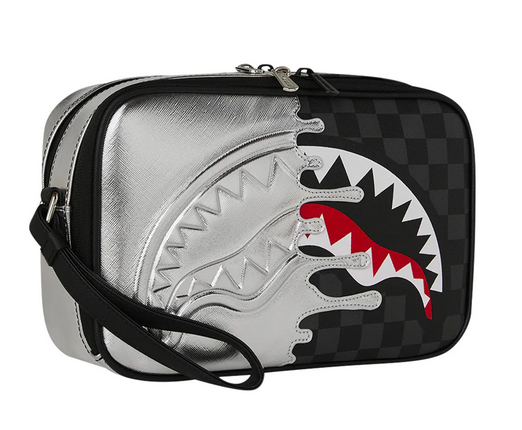 POCHETTE SPRAYGROUND SILVER SIDE DRIP BLACK CHECK BRICK TOILETRY