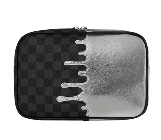 POCHETTE SPRAYGROUND SILVER SIDE DRIP BLACK CHECK BRICK TOILETRY