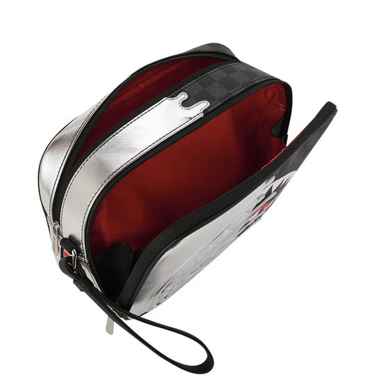 POCHETTE SPRAYGROUND SILVER SIDE DRIP BLACK CHECK BRICK TOILETRY