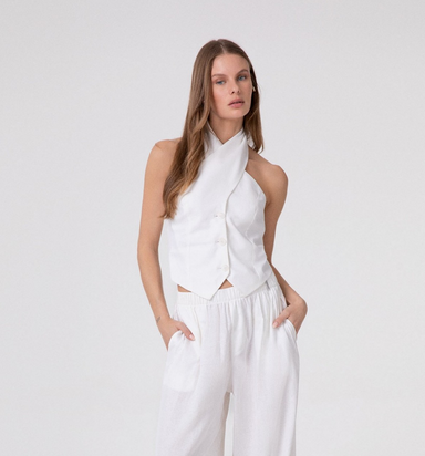 Top HINNOMINATE In Lino Con Incrocio Al Collo