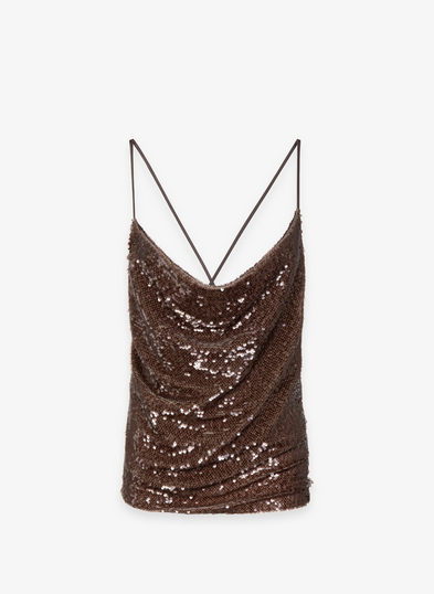 Top GAELLE PARIS A Bretelline Con Scollo A Cappuccio In Tessuto Paillettes