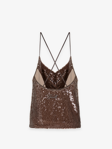 Top GAELLE PARIS A Bretelline Con Scollo A Cappuccio In Tessuto Paillettes