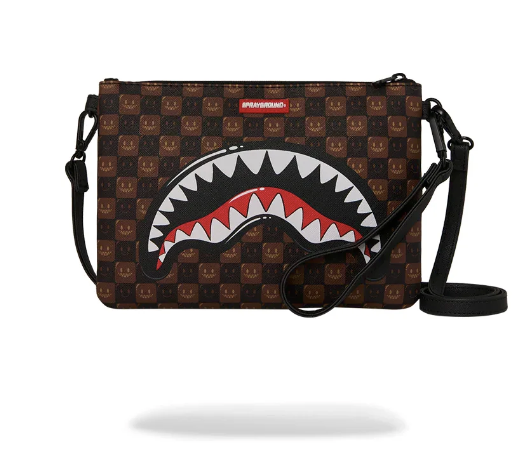 POCHETTE SPRAYGROUND  SHARKS IN PARIS WTF BUBBLE BROWN CHECK CROSSOVER CLUTCH 910B9307NSZ