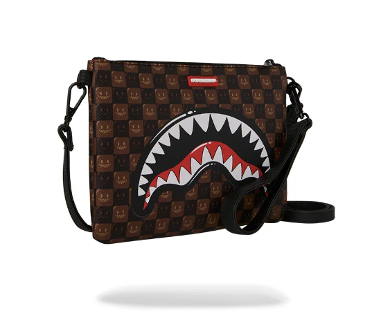 POCHETTE SPRAYGROUND  SHARKS IN PARIS WTF BUBBLE BROWN CHECK CROSSOVER CLUTCH 910B9307NSZ