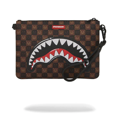 POCHETTE SPRAYGROUND  SHARKS IN PARIS WTF BUBBLE BROWN CHECK CROSSOVER CLUTCH 910B9307NSZ