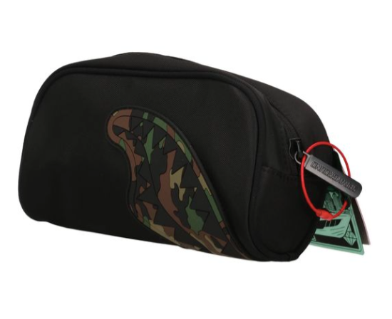 POCHETTE ASTUCCIO SPRAYGROUND SHARK CENTRAL BLACK NYLON CAMO EMBOSSED SHARK POUCH 910B9337NSZ