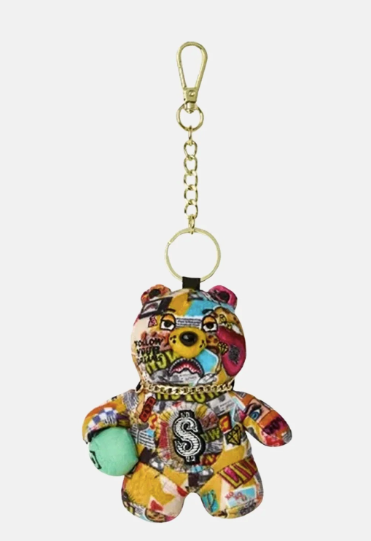 PORTACHIAVI SPRAYGROUND MAGAZINE COLLAGE BEAR KEYCHAIN 910K9599NSZ