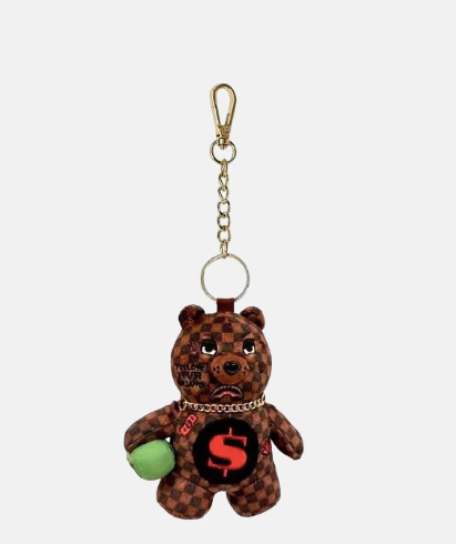PORTACHIAVI SPRAYGROUND SIP WTF BUBBLY BROWN CHECK BEAR KEYCHAIN 910K9594NSZ
