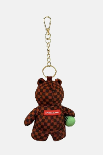 PORTACHIAVI SPRAYGROUND SIP WTF BUBBLY BROWN CHECK BEAR KEYCHAIN 910K9594NSZ