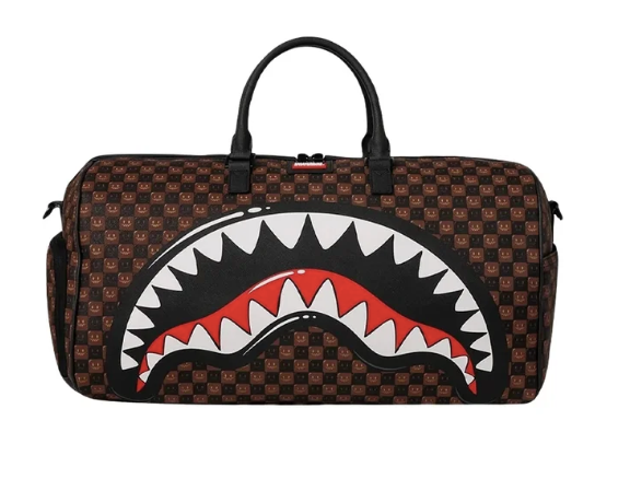 BORSONE SPRAYGROUND SHARKS IN PARIS WTF BUBBLE BROWN CHECK DUFFLE 910D9306NSZ