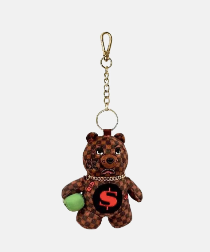 PORTACHIAVI SPRAYGROUND SIP WTF BUBBLY BROWN CHECK BEAR KEYCHAIN 910K9594NSZ