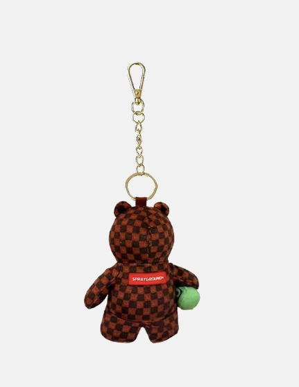 PORTACHIAVI SPRAYGROUND SIP WTF BUBBLY BROWN CHECK BEAR KEYCHAIN 910K9594NSZ