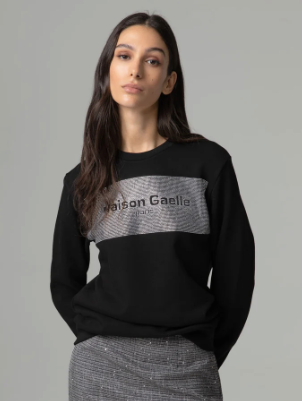 Felpa GAELLE PARIS paricollo manica lunga con applicazione strass