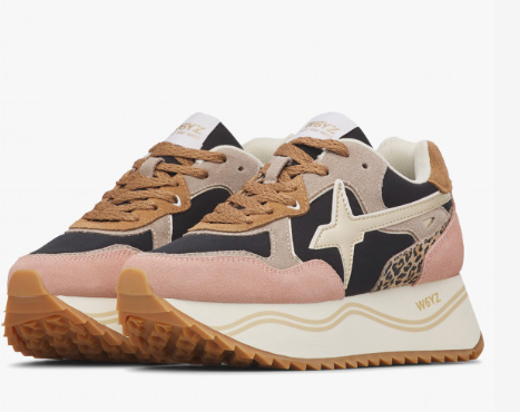 Sneaker W6YZ DEVA-W. Sneakers in suede e tessuto Grigio-Nero-Rosa