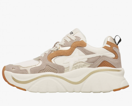 Sneaker W6YZ MIA-W. Sneakers in pelle e tessuto Beige-Bianco-Platino