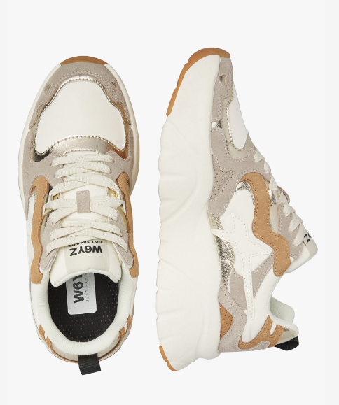 Sneaker W6YZ MIA-W. Sneakers in pelle e tessuto Beige-Bianco-Platino