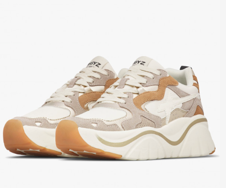 Sneaker W6YZ MIA-W. Sneakers in pelle e tessuto Beige-Bianco-Platino