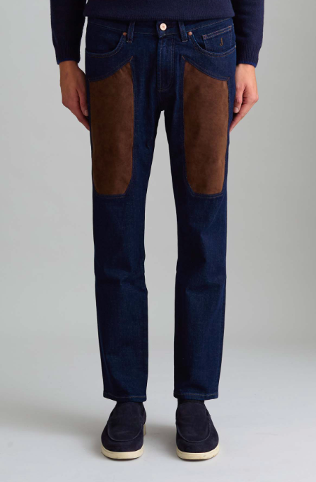 Jeans JECKERSON toppa alcantara marrone denim scuro skinny fit