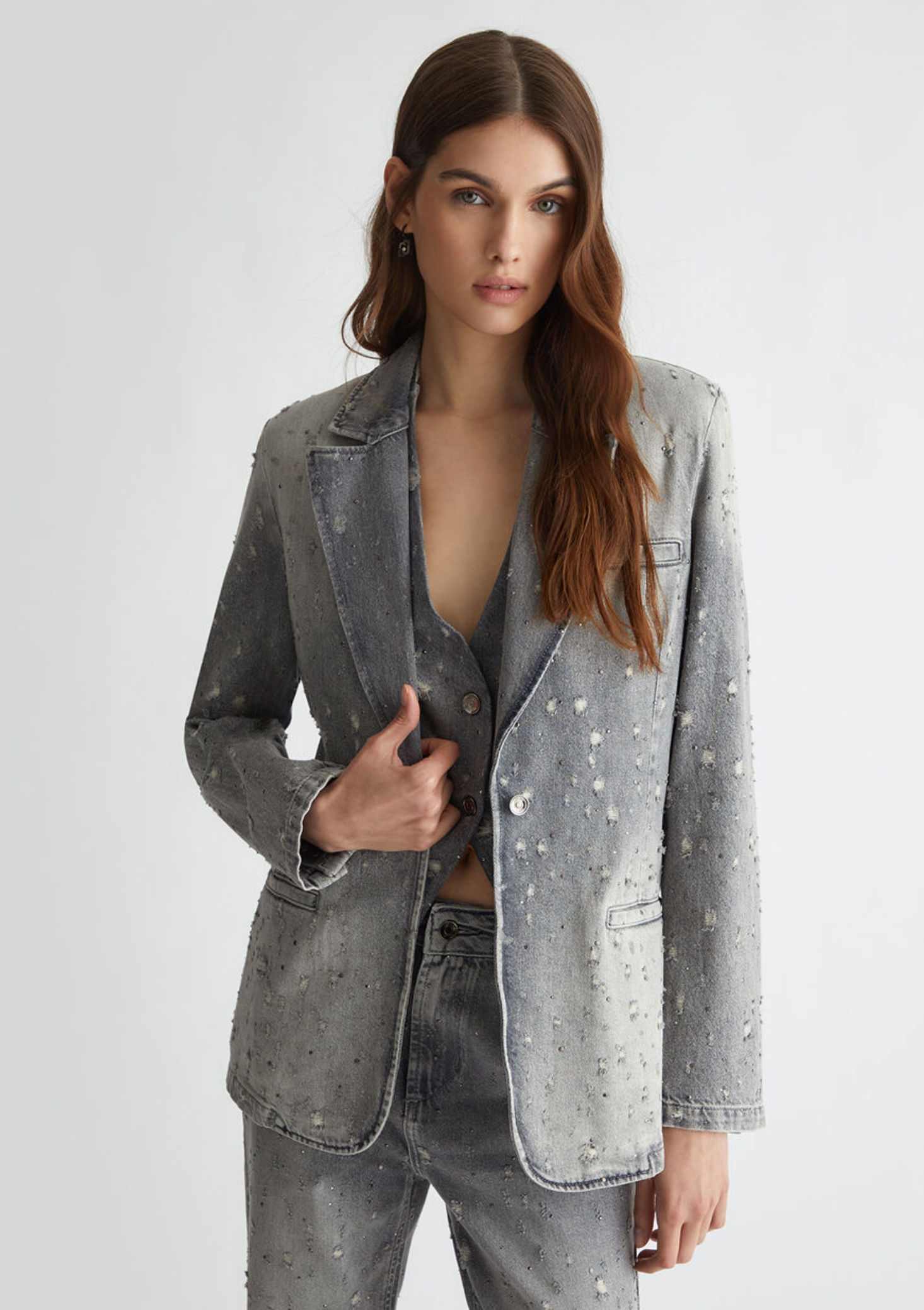 Blazer LIUJO in denim con strass