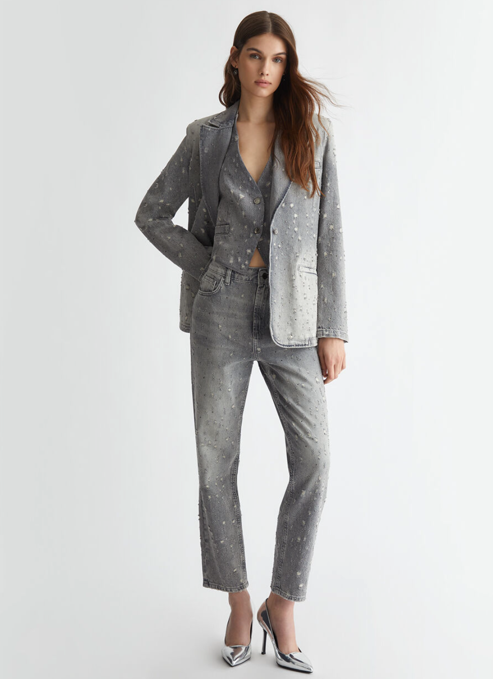 Blazer LIUJO in denim con strass