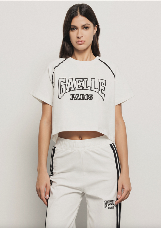 T shirt GAELLE PARIS crop paricollo raglan con inserti profilo
