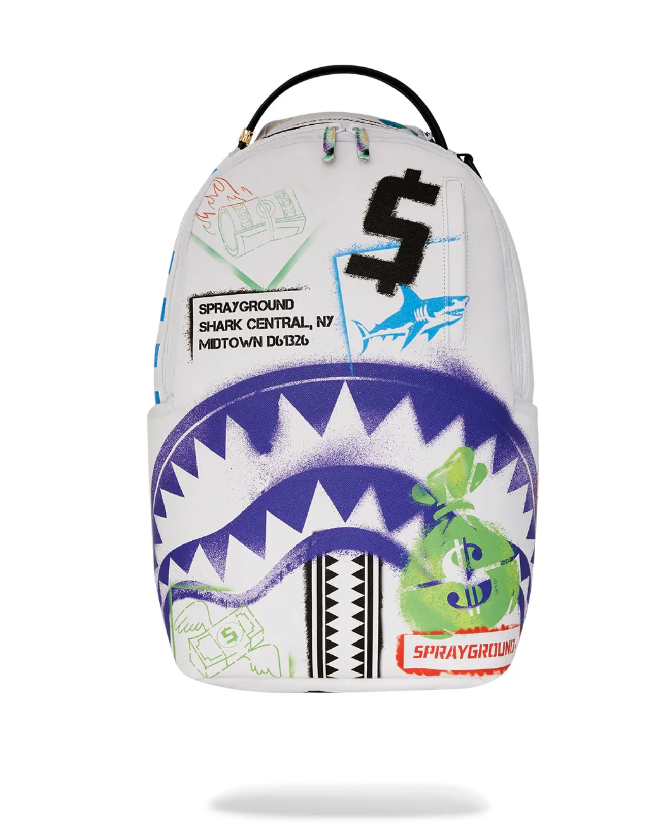 Zaino SPRAYGROUND SHARK CENTRAL STENCILS WHITE DLXSV BACKPACK