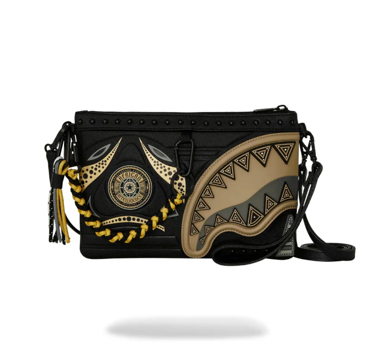 POCHETTE SPRAYGROUND AI WONDERLAND GOLD AND BLACK CROSSOVER CLUTCH (Copia)