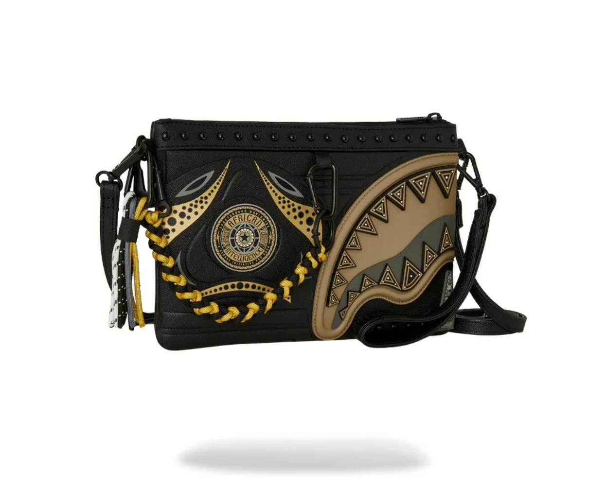 POCHETTE SPRAYGROUND AI WONDERLAND GOLD AND BLACK CROSSOVER CLUTCH (Copia)