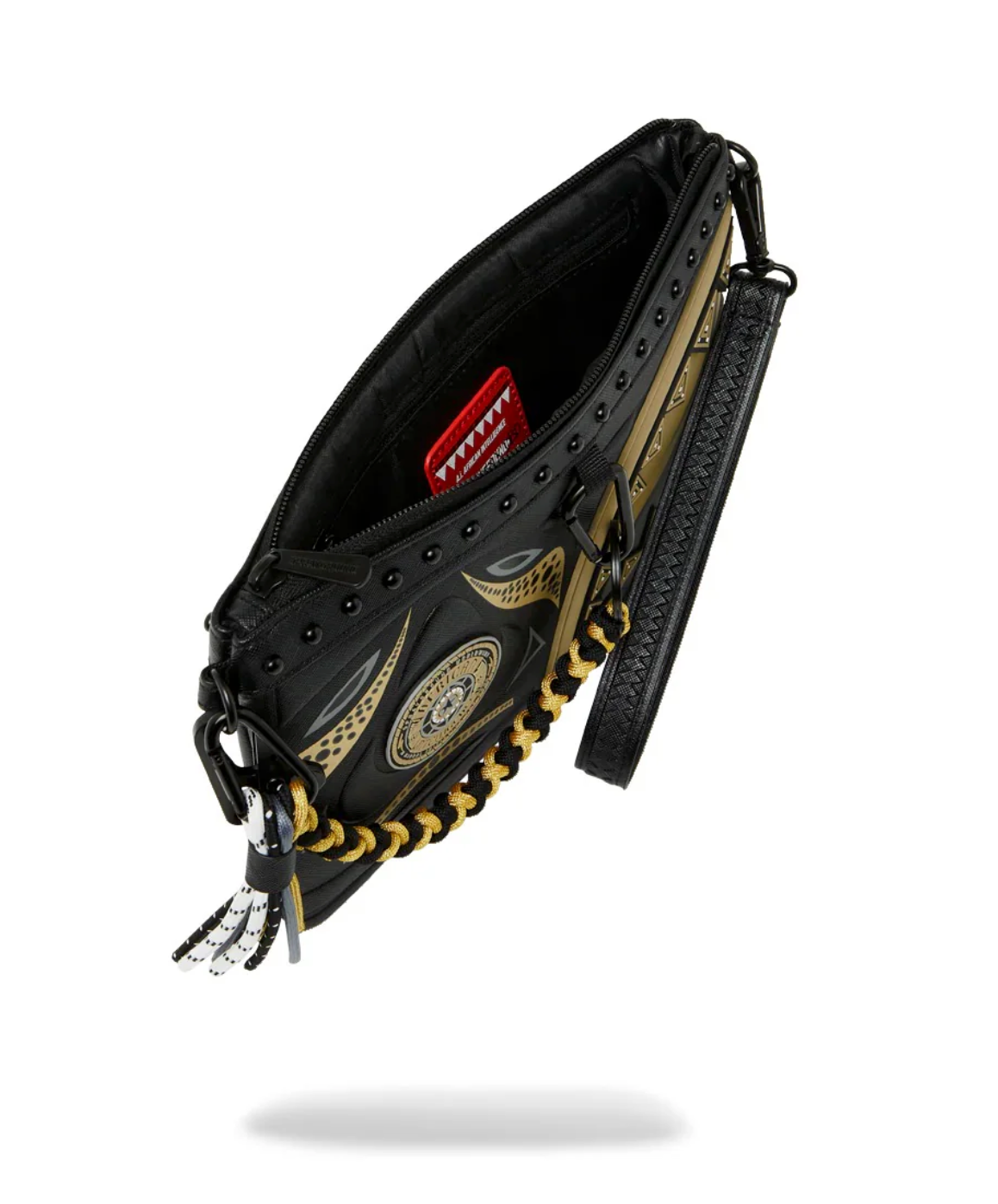 POCHETTE SPRAYGROUND AI WONDERLAND GOLD AND BLACK CROSSOVER CLUTCH (Copia)