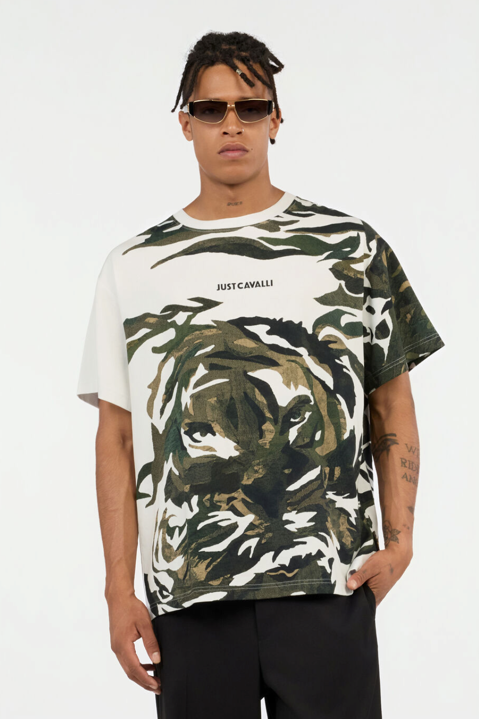 T-shirt JUST CAVALLI stampa Tiger Camu