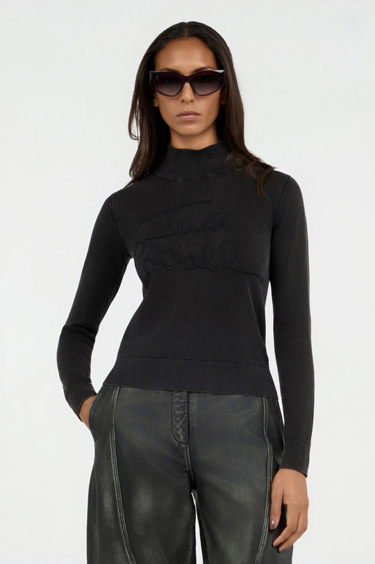 Maglione JUST CAVALLI A Collo Alto Nero Con Logo In Rilievo