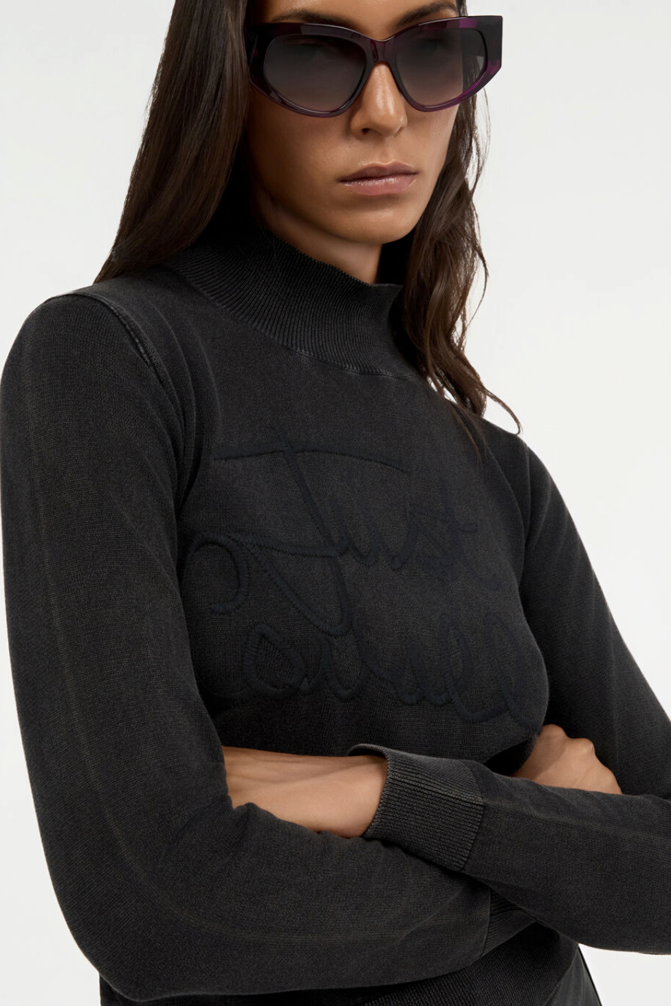 Maglione JUST CAVALLI A Collo Alto Nero Con Logo In Rilievo