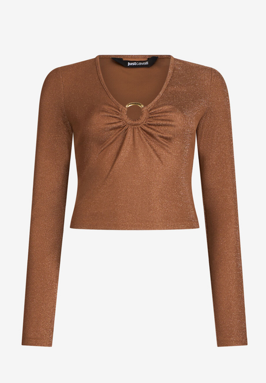 Top Crop JUST CAVALLI In Lurex Color Bronzo Con Anello