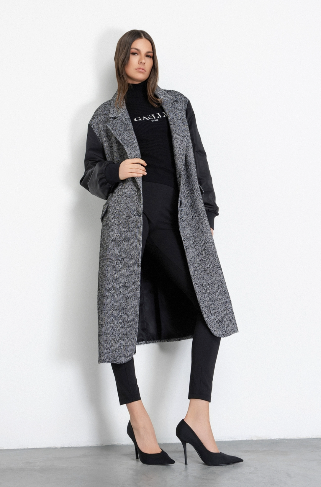 Cappotto GAELLE PARIS Over Lungo In Panno E Maniche In Nylon