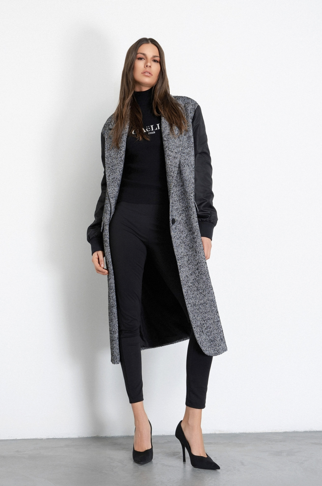 Cappotto GAELLE PARIS Over Lungo In Panno E Maniche In Nylon