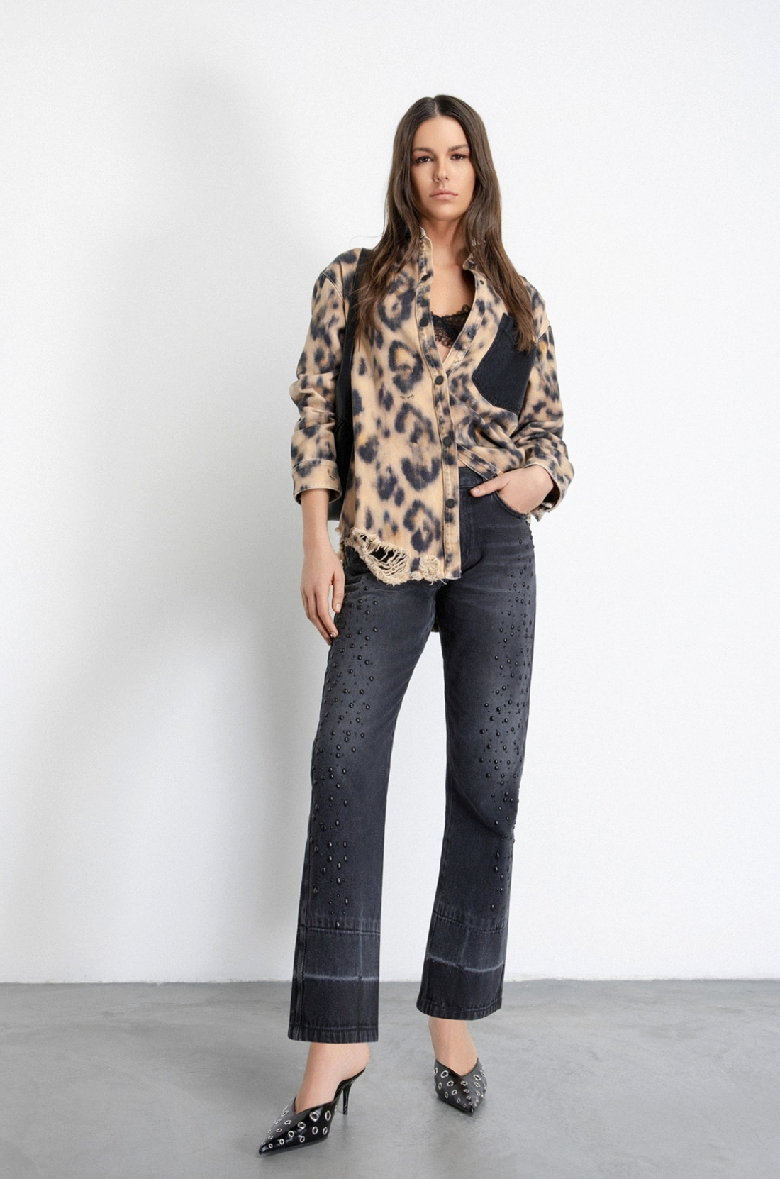 Camicia GAELLE PARIS In Denim Stampata Con Rotture Sul Fondo